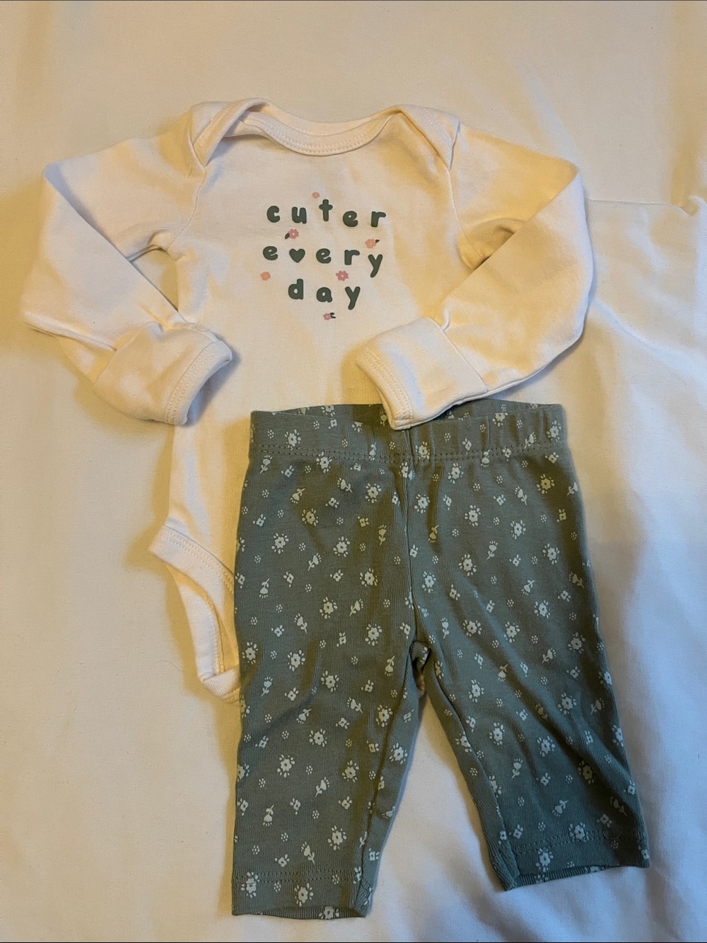 Carter's Cream Bodysuit with Green Floral Leggings Set